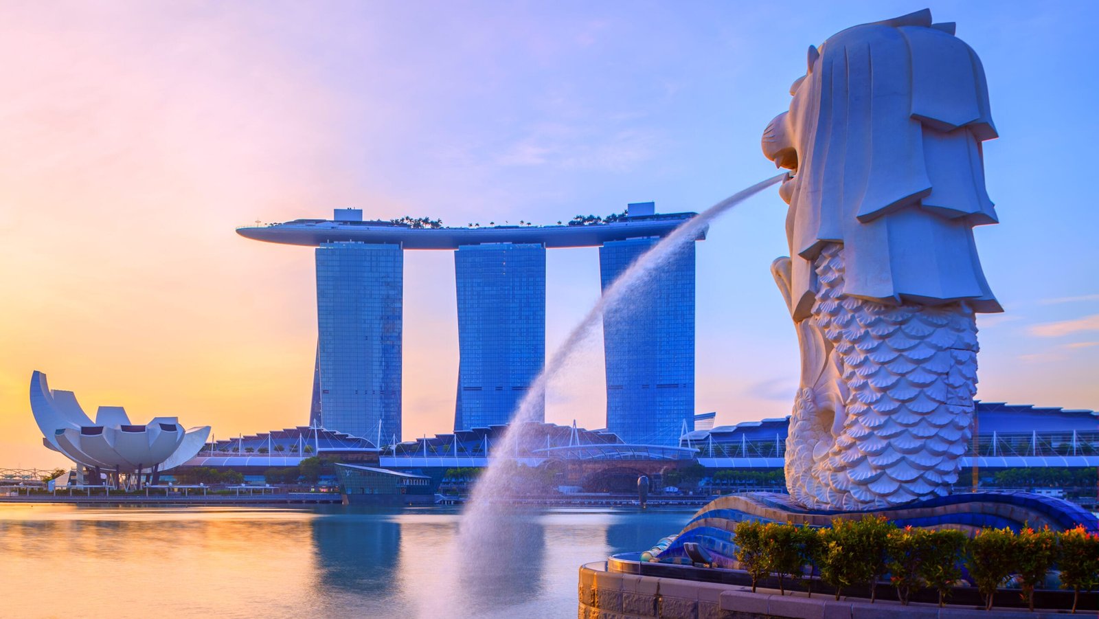 SINGAPORE CITY SINGAPORE: APRIL 20 2018: Singapore Merlion Park downtown Singapore  business district